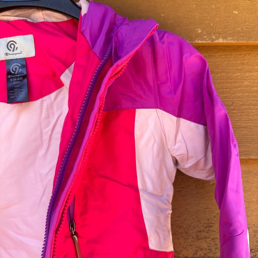 Champion Girls Hooded Insulated Jacket S (6-6X) Pink & Purple Polyester Shell Li - Picture 9 of 9